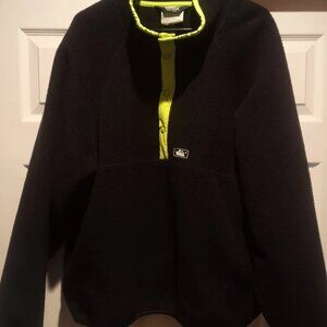 Vintage Woolrich Black 1/4 Button-Up Fleece Pullover XXL Sweatshirt -Made In USA
